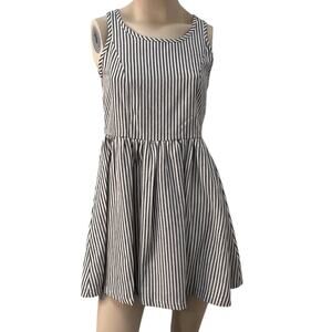 POL Striped Sleeveless Fit And Flare Sundress Gray White Size Small Retro Preppy